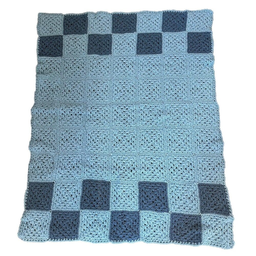 Granny Square Handmade Handcrafted Crochet Afghan Throw Baby Boy Girl Blanket